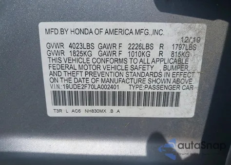 2020 Acura Ilx Premium Package/Technology Package из США, поврежденный, VIN 19UDE2F70LA002401